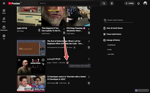 YouTube History Cleanup :: Adds always-visible delete buttons to the YouTube watch history page.