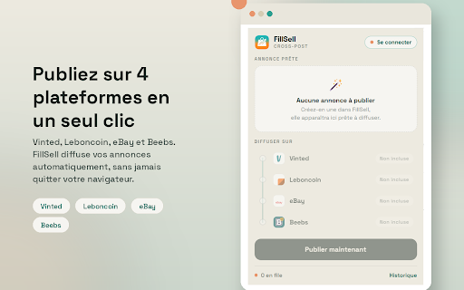 FillSell — Cross-post :: Publie automatiquement vos annonces FillSell sur Vinted, Leboncoin, Beebs et eBay.