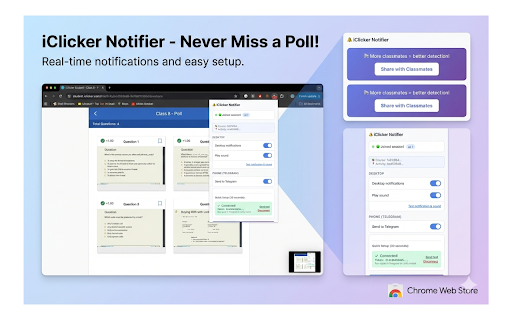 iClicker Poll Notifier :: Never miss an iClicker poll! Get instant desktop and phone notifications when polls start.