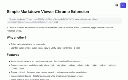 Simple Markdown Viewer :: Automatically renders markdown files with a toggle for raw/rendered view