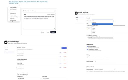 Plyph :: Use AI to correct, rewrite, or transform selected text in Chrome.