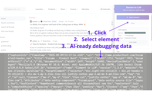 Element to LLM - DOM Capture for AI :: Capture DOM elements with full context for AI debugging and analysis