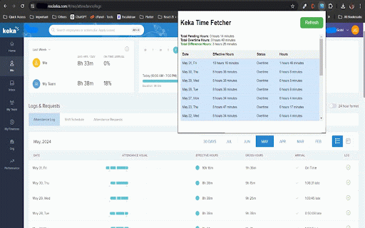 Keka Time Logger :: Fetches and displays the KeKa time logs for exit.
