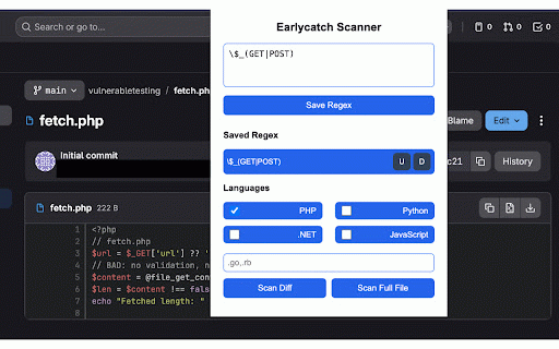 Earlycatch Scanner :: Scan GitLab diffs and files using custom regex