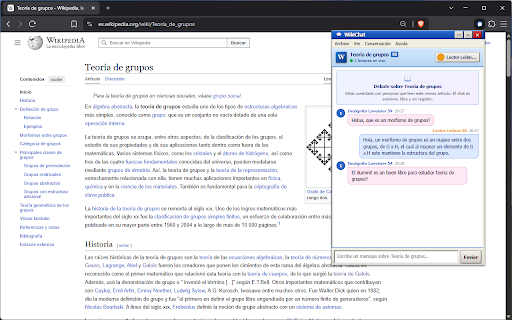 WikiChat - Chat en Vivo en Wikipedia :: Chatea de forma 100% anónima con lectores en el mismo artículo de Wikipedia y descubre qué temas se están debatiendo.