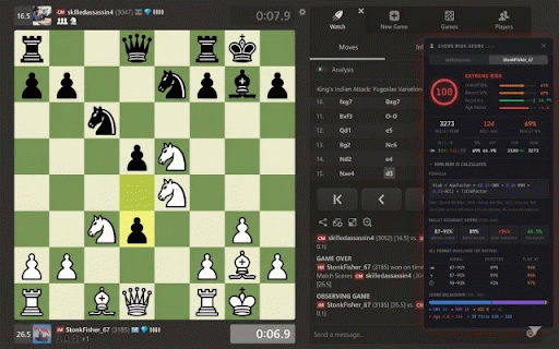 Chess Risk Score :: Opponent risk overlay for Chess.com & Lichess. Win rates, accuracy analysis, account age — all from public data.