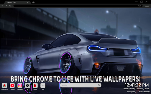 BMW M4 Neon Rain Night Drift Live Wallpaper :: One of the most epic car live wallpapers for Chrome – featuring the aggressive BMW M4 neon night drift energy.