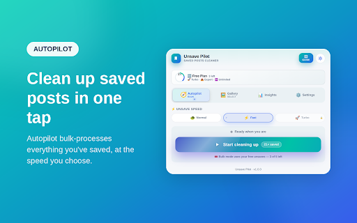 Instagram Saved Post Cleaner :: 🔖 Bulk unsave & clean Saved posts. ⚡ 3 speed modes, 🖼️ visual gallery with select & download, 📊 usage stats — fast & safe.
