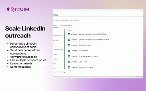 SyncGTM: B2B email and phone finder + LinkedIn automation :: Helps users streamline professional networking actions on supported pages.