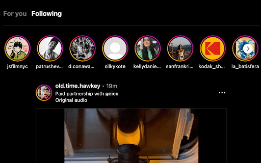 Instagram: Redirect to Following Tab :: Auto-redirects from Instagram homepage to the following tab. Freedom.