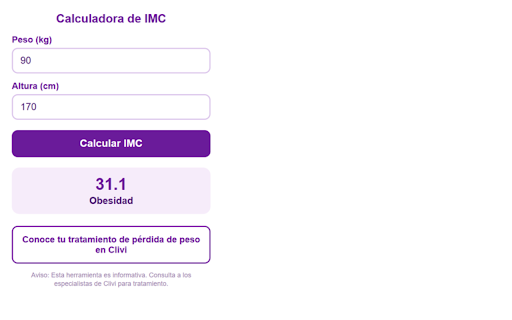 Calculadora de IMC por Clivi :: Calcula tu Índice de Masa Corporal (IMC) y conoce las opciones de tratamiento de Clivi.