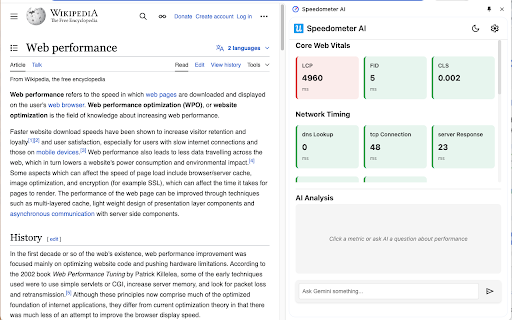 Speedometer AI :: Monitor web performance metrics with AI-powered analysis