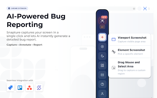 Snapture :: Capture screenshots & videos, annotate issues, and send AI-powered bug reports to Jira, Trello, Asana & more.