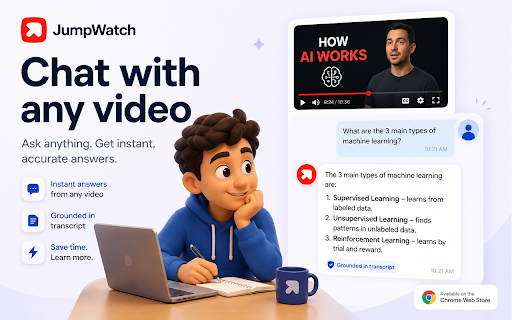 YouTube AI Summary & Transcript - JumpWatch :: Summarize any YouTube video with AI. Get the full transcript, ask questions, and chat with the video - free.