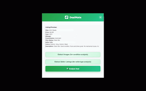 DealMate: Evaluate Facebook Car Listings :: Evaluate used car listings on Facebook Marketplace with AI-powered pricing analysis