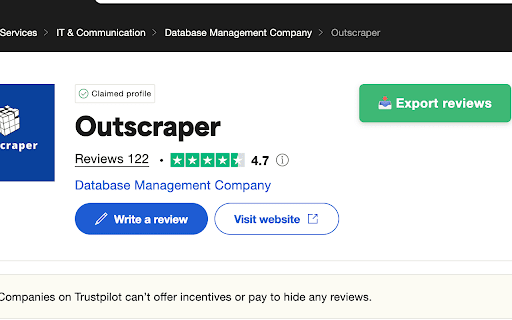 Trustpilot Scraper :: Easily access additional Trustpilot reviews by clicking the button next to the business name.