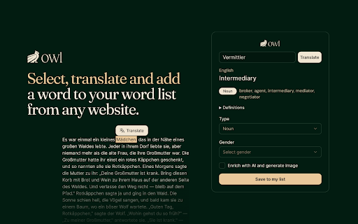 One Who Learns - German Vocab Saver :: Translate German words on any webpage and save to your One Who Learns vocabulary list