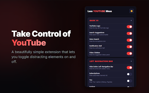 Less Youtube Mess :: Customize YouTube: Hide Shorts, Sidebar, Comments, Recommendations, and More!