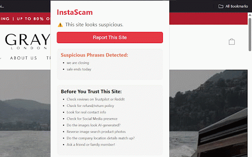 InstaScam :: Detects and warns users about scam clothing websites.