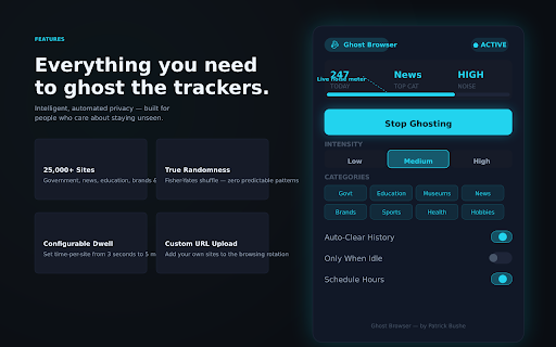Ghost Browser :: Silently browse random websites in the background to confuse ad trackers and protect your privacy.