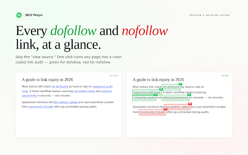 SEO Peeps - Do Follow & No Follow Checker :: Instantly visualize dofollow and nofollow links on any webpage. Built for SEO audits, content reviews, and link-building research.