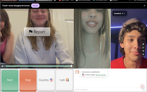 DuoMeet :: Use Ome.tv with a friend. Two cameras compose into a single split-screen feed. Built by Aadi.
