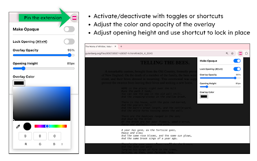Make Opaque :: Eliminate screen clutter and guide your eyes with a customizable reading overlay. Perfect for deep focus, ADHD, and reading fatigue.