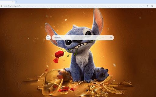 Lilo & Stitch Beauty and the Beast Live Wallpaper :: Adorable Stitch holding red rose surrounded by golden enchanted objects and floating petals.