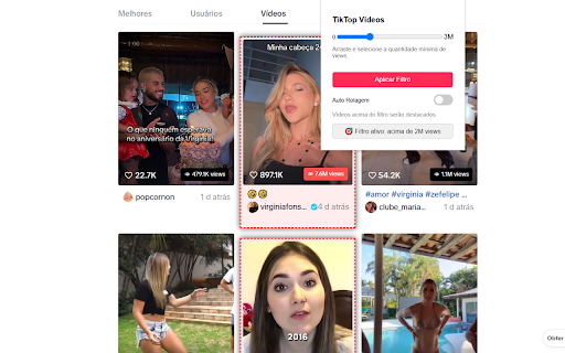 TikTop - Filtro de Views :: Exibe e filtra vídeos por número de views no TikTok.