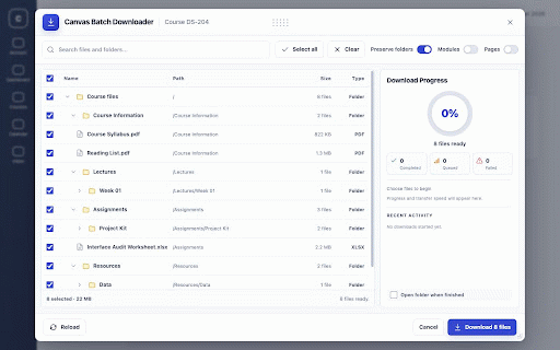 Canvas Batch Downloader :: Batch-select and download Canvas course files that your logged-in account can already access.