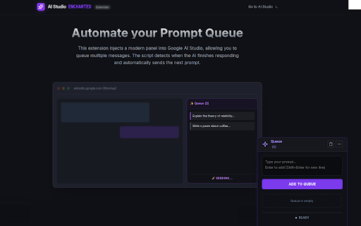 Google AI Studio Enchanted Queue :: Adds a smart message queue to Google AI Studio.