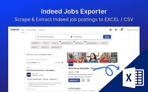 Indeed Scraper: Export Job for Indeed :: Indeed Scraper: Scrape Indeed job postings to CSV/EXCEL/JSON format easily. Download your Indeed jobs in just a few clicks!
