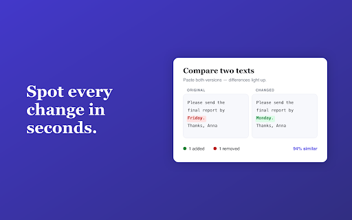 Text Difference Checker :: Smart Text Difference Checker: compare two texts online and see every change highlighted side by side in seconds. No sign up.