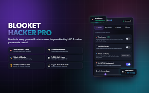 Blooket Hacker Pro :: The ultimate all-in-one utility suite for Blooket. Auto-answer, daily token maxer, pack opener, game mode cheats.