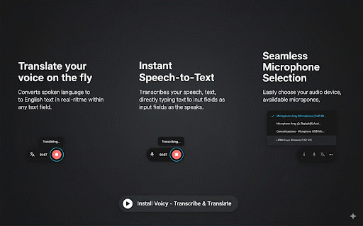 Voicy - Transcribe & Translate :: Instantly transcribe and translate your voice into any text field. Seamless, highly accurate speech-to-text for any website.
