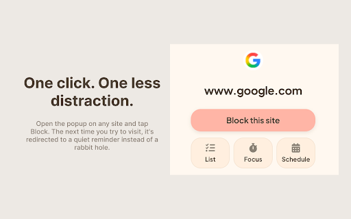 Blocked :: Stop wasting hours on distractions. Block sites with flexible rules, schedule deep work, and run focus sessions that stick.