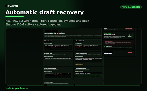RevertIt :: Undo for your browser. Recover lost drafts, undo destructive deletions, and resume saved browser work after disruptions—locally.