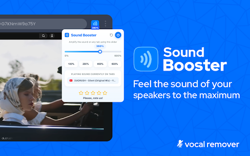 Sound Booster - Increase Volume & Vocal Remover :: Boost volume up to 600%, remove vocals for karaoke mode! Bass booster, audio amplifier & equalizer for YouTube, Spotify.