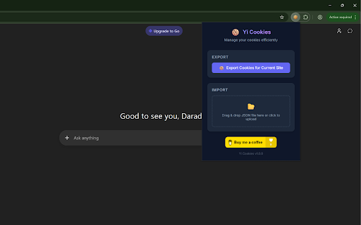 Yi Cookies - Import & Export :: Easily export and import cookies for all websites. Secure and fast.