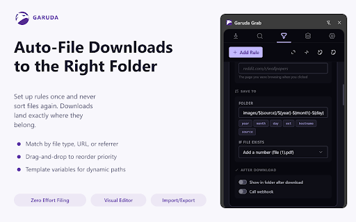 Garuda Grab - Download Manager :: Download manager with auto-filing, resource sniffing, batch downloads, and queue management.