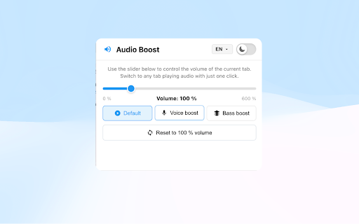 Audio Boost - 音量增强器 :: 强大的浏览器音量控制工具,支持0-600%音量调节,提供人声增强和低音增强模式,让您享受更好的音频体验。