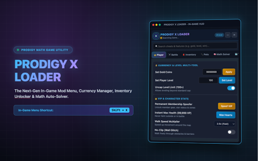 Prodigy X Loader - Ultimate In-Game Utility :: Next-gen utility suite & mod menu for Prodigy Math Game. Unlock features, currency manager, inventory, and math solver assist.