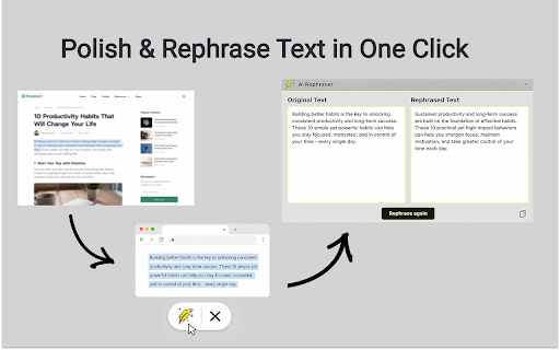 AI Rephraser :: Use AI Rephraser as a paraphrasing tool and instant sentence rephraser to rewrite the sentence, polish text, and improve wording.