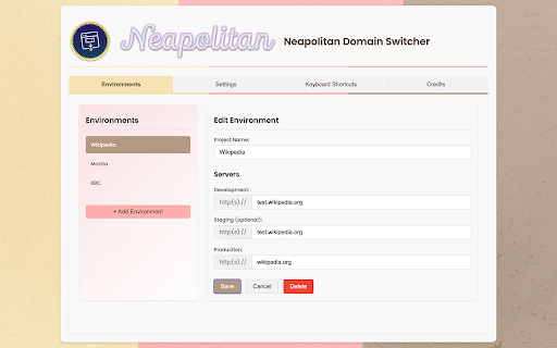 Neapolitan Domain Switcher :: Switch between development, staging, and production environments easily