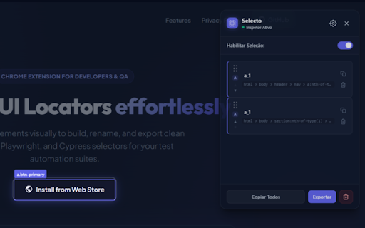 Selecto - Element Organizer & Selector Finder :: Select and organize HTML elements for automated testing (CSS Selector and XPath).