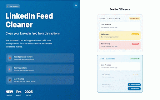 LinkedIn Feed Cleaner :: A minimalist Chrome extension to control suggested and sponsored posts in your feed.