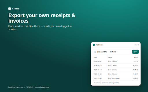 Habeas :: Reclaim your own personal data from services that lock it behind non-automatable walls — within your own session.