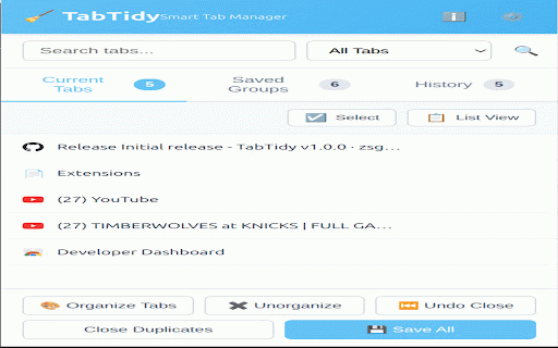 TabTidy - Smart Tab Manager :: Smart tab manager to organize, save, and restore your browser tabs