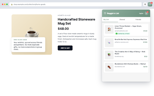 Reggie's List :: Save products from any site into a shared wishlist with your partner, household, or friends.