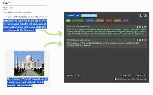 BeeSave Web Clipper :: Save, copy, and organize any text from web pages. Quick paste and export to PDF/TXT
